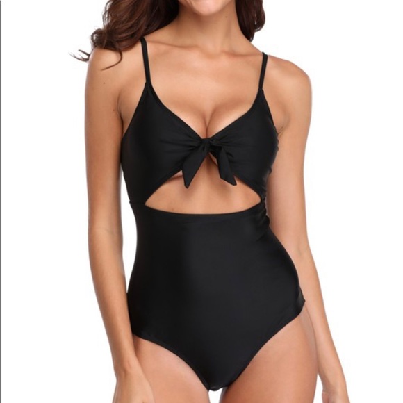 Cut Out One Piece Swimsuit Tie Knot Bathing Suits - Picture 1 of 4